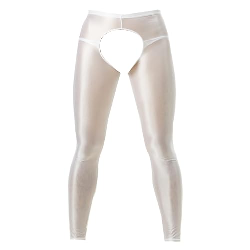 Plus Size Men Soft Mesh Transparent Legging Long Johns Pants Underpant White XXL