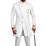 Men`s Suit Double Breasted Slim Fit Embroidery Chain Blazer and Pants Set Dashiki Outfits African Clothes Large White