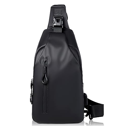 Jupsk Sling Bag Crossbody Backpack Chest Shoulder Bag Waterproof Sling Rucksack Bag for Men Women Lightweight Casual Daypack Backpack with USB Charging Port for Sports Traveling