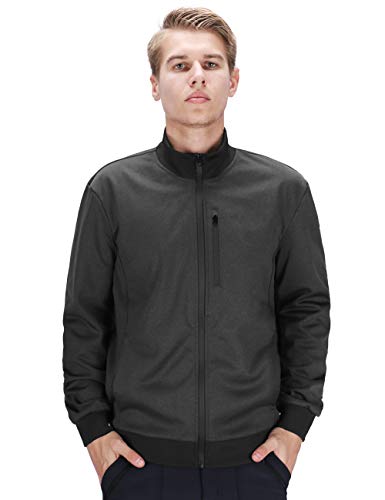 DISHANG Men's Full Zip Windbreaker Water-Resistant Softshell Bomber Jacket Lightweight Casual Slim Fit Outdoor Sportswear (Dark Grey, M)