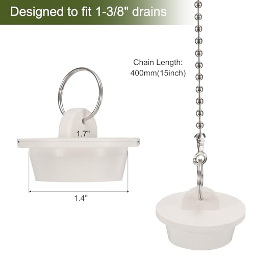 Tapones de goma para bañera 2 piezas con cadena de acero miniatura 2