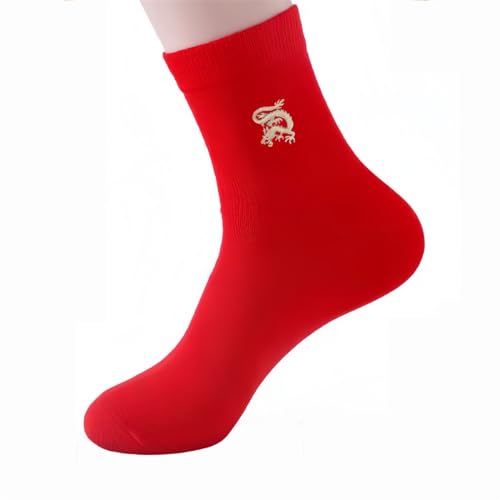 5 Pairs Red Chinese Socks for Men, Red Socks for Woman Chinese New Year Dragon, Wedding Socks for Bride and Groom