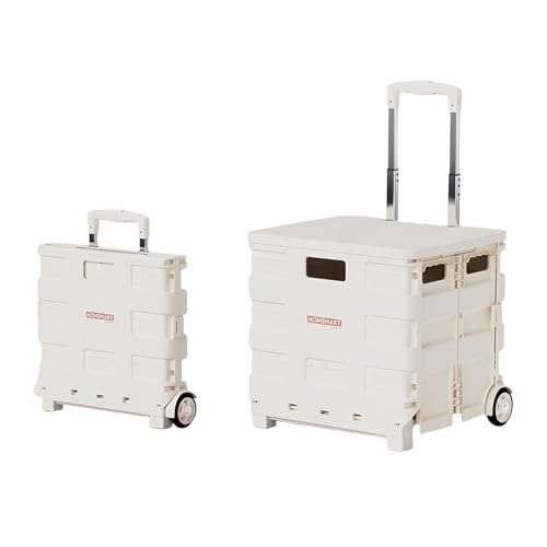Foldable Utility Rolling Cart - Portable Grocery Cart on Wheels, Collapsible Handcart for Moving, Shopping Trolley for Dorm, Camping, Travel, Office