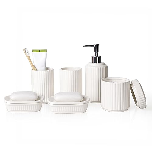 Bathroom Accessories Set 6PCS, Ceramic White Bathroom Accessory Set, Classic Design Bathroom Accessories Sets Complete, Home Apartment Modern Bathroom Decor Vanity Countertop, ANTIS'S HOME