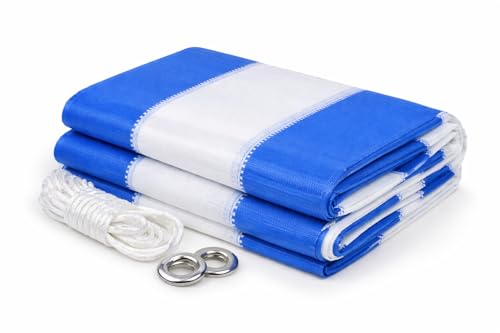 Image of 90% 6X30 FT Shade Net Mesh Tarpaulin Double Layer UV Resistant Shade | Heavy Duty Garden Shade Net for Outdoor Balcony Terrace Greenhouse Farming Plant Protection Cover | Blue White