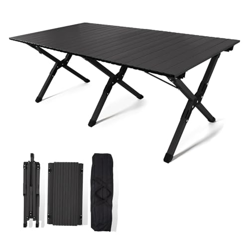 HEEOREV キャンプ テーブル アウトドア 【120x60x45CM】折りたたみ テーブル ロールテーブル 自動運転ツアー ピクニック 高耐久 組立簡単 軽量 持ち運び便利 防災 アウトドア キャンプ 釣り ピクニック バーベキュー 屋外 カラー:ブラ
