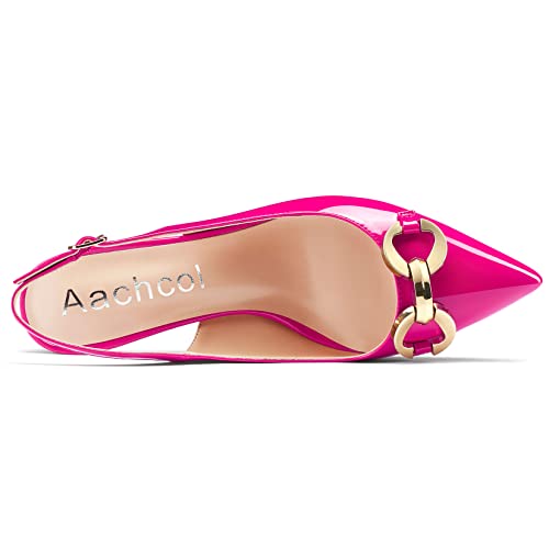 Aachcol Women Stiletto Mid Low Kitten Heel Pumps Backstrap Ankle Strap Slingback Pointed Toe Dress Shoes Office Party Wedding Patent 2 Inch4