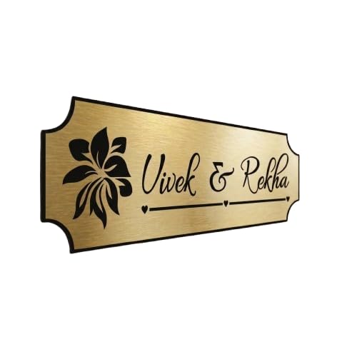 Image of Customized Self Adhesive Acrylic Name Plate for Home | Acrylic Personalized Door Name Plate | Custom Name Board for House, Office & Entrance (12 x 4 Inch, Brush Matte Gold)
