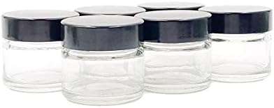 Avalon 15ml Clear Cosmetic Glass Jar with Black Bakelite Lid ~ Pack of 6 Empty Pots ~ Refillable & Reusable ~ Perfect for Moisturisers, Candles, Grooming Products, Lip Balms, Eye Gels, Glitter