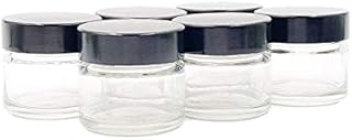 Avalon 15ml Clear Cosmetic Glass Jar with Black Bakelite Lid ~ Pack of 6 Empty Pots ~ Refillable & Reusable ~ Perfect for Moisturisers, Candles, Grooming Products, Lip Balms, Eye Gels, Glitter