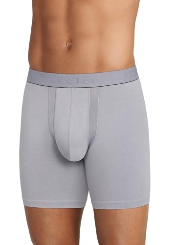Jockey Men's Underwear Chafe Proof Pouch Cotton Stretch 6" Boxer Brief - 3 Pack, Just Past Midnight/Mid Grey/Black Out, S3