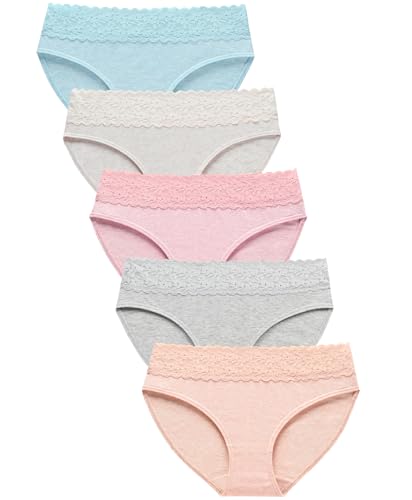 Wealurre Cotton Panties for Women Bikini Underwear Hipster Underpants Lace Briefs Pack(LightColor,M)