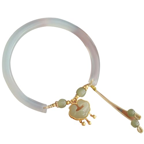 Bracelet jonc Feng Shui en jade vert véritable et agate pour femme