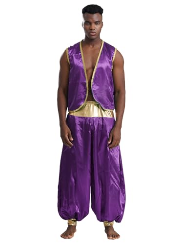 Costume Arabe Prince pour Hommes avec Veste Broderie Or et Pantalon Lantern inhzoy