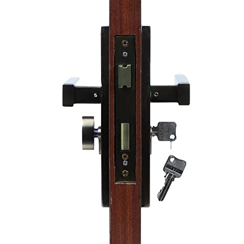 Blue Space Premium 8" Cylindrical Plate Mortise Door Lock Handle Set/Mortise Lock with Brass Lock Body and One Side Key 60mm Brass Cylinder Set with 3 Brass Computer Keys (LB1007, Antique)