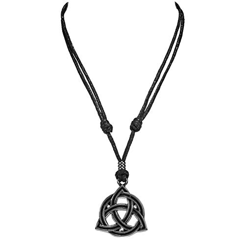 BlueRica Celtic Trinity Knot (Triquetra) on Adjustable Black Cord Necklace (Old Silver Finish)