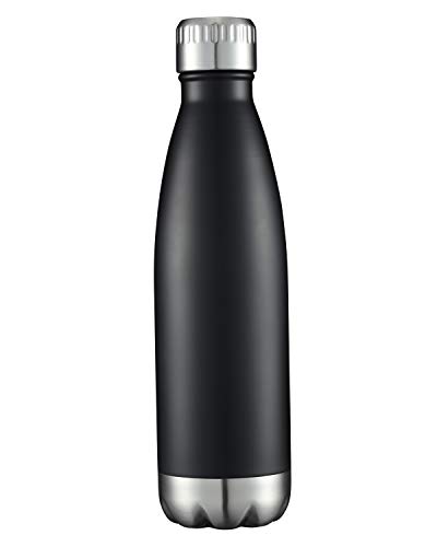 HASLE OUTFITTERS 17oz Stainless Steel Water Bottles, Vacuum Insulated Water Bottles Double Walled Reusable Metal Sports Water Bottles Keep Drinks Hot and Cold, Black, 1Pack