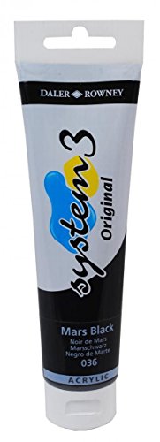 Daler Rowney System 3 Tubes de peinture acrylique originale 150 ml – Noir Mars