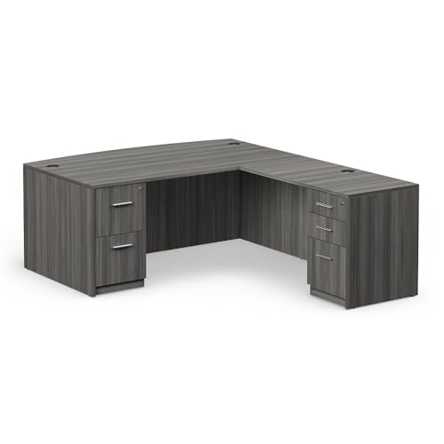 NBF Reversible L-Shaped Executive Office Desk - Durable Gray Laminate Computer Desk with Lockable Two Drawers - Modern Desk with Storage and File Cabinet - Work Desk for Home (71" W, Gray)