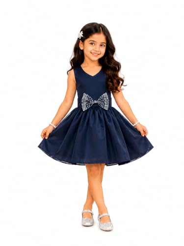 Image of SOFYANA Poly Satin V-Neck A-Line Dress for Your Sweet Baby Girl Kids Frock Navy Blue 1-2 Year