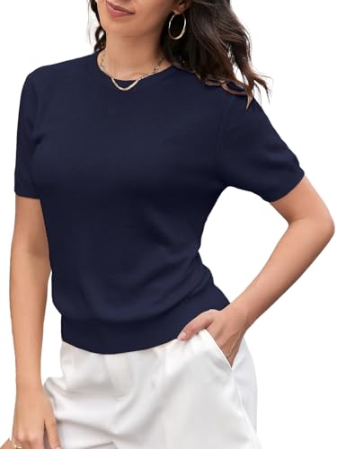 Image of SANGTREE Short Sleeve Sweater for Women Crewneck Summer Knit Tops | Summer Knit Pullover Tops.Perfect for Daily,Work,Home,Holiday,Travel,Shopping Etc.