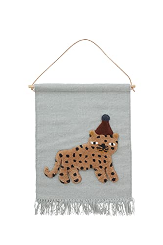 OYOY Mini Leopard Wallhanger in Blau - Kinderzimmer Deko Wandteppich für Kinder aus Wolle/Baumwolle...
