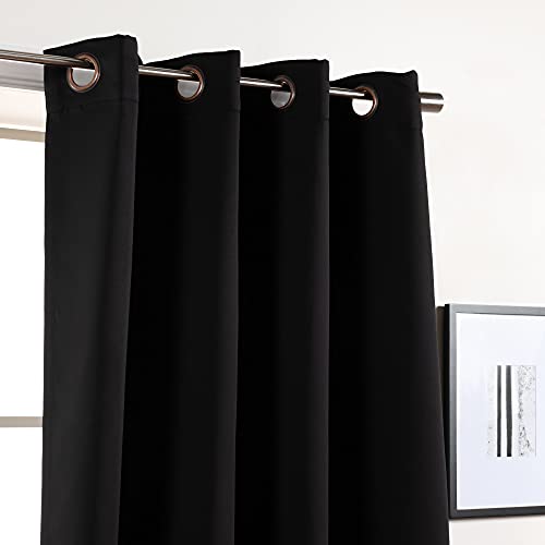 Best Home Fashion Basic Thermal Insulated Blackout Curtains - Antique Bronze Grommet Top - Black - 52" W X 63" L – (Set Of 2 Panels) #TOP1
