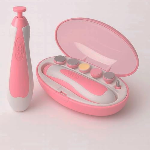 Kit Manicure Elétrico Bebê com Estojo – Cortador de Unhas Seguro e Silencioso com 6 Lixas (Rosa)
