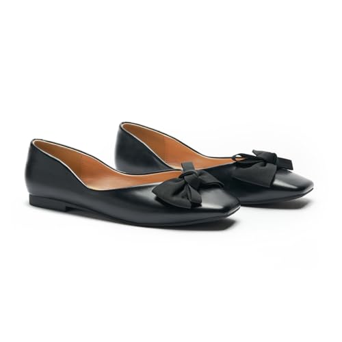 Image of C.Paravano Flats for Women | Ballet Flats | Square Toe | Dressy Casual Shoe | Ballerina Flats, Bow Slip-On, Lambskin Leather Insole, Memory Foam, Low Heel, Office Work,Fashion & Classic & Chic