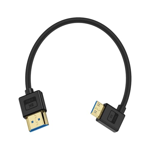 Poyiccot Ultra Thin 8K Mini HDMI to HDMI Cable 1ft, Short Soft Slim 90 Degree Left Angle Mini HDMI Silicone Cable with 8K@60Hz/4K@60Hz/48gbps for Camera, Laptop, HDTV