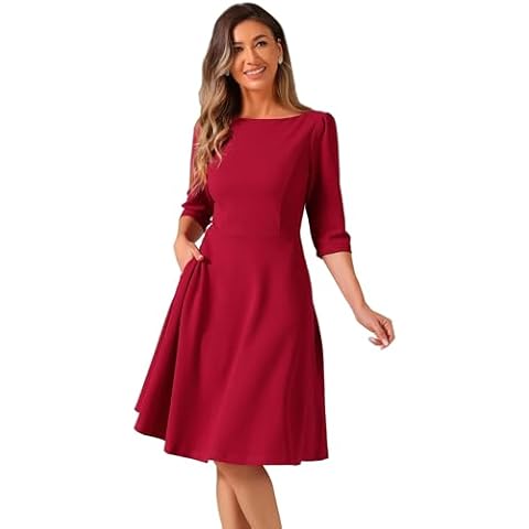 Allegra K Women's Boat Neck Midi Dress Cover