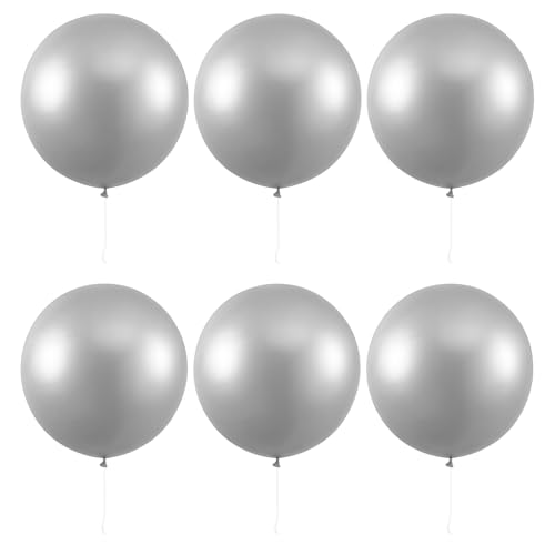 Image of PMLAND 6 Pcs Silver 36 Inch Giant Balloons for Birthday Party Decorations | Silver 36 inch jumbo balloons for birthdays, weddings, graduations, backdrops, balloon arches, helium use and event decor.