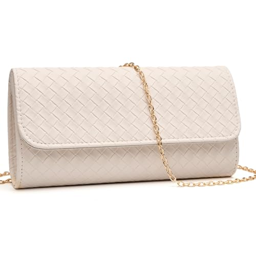Gurina Bolsa clutch de poliuretano com textura tecida para mulheres - Bolsa elegante para noite, perfeita para eventos formais, casamentos e coquetéis, Jo18 Branca