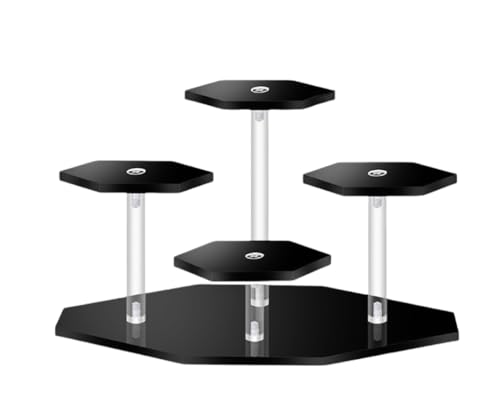 Mausouca Klares Acryl-Display-Ständer, Sechseckiges Acryl-Display-Riser-Regal für Actionfiguren-Display, Kleiner Schmuck, Mini-Parfüm (Schwarz, 4-stufig)