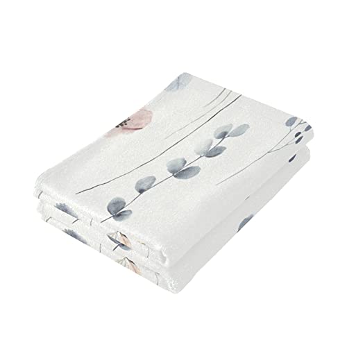 Shustary 2 Pack Watercolor Floral Hand Towels For Bathroom,Microfiber Soft Absorbent Blue Beige Flowers Modern Minimalist White Kitchen Dish Towels Decorative Bath Hand Towel For Face,Gym,Spa 14"X28" #TOP2