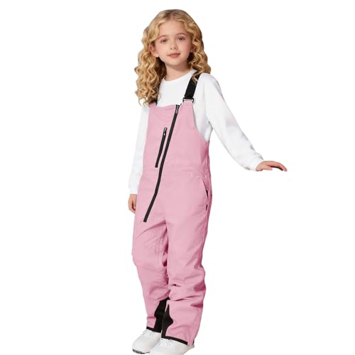 Snow Bibs Kids Insulated Overalls for Boys Girls Waterproof Snowpants Fashion Oblique Zipper Front Athletic Overalls Pink
