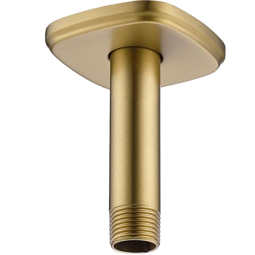 HOMYEP Shower Arm with Flange, 4 Inch Ceiling Mount Rain Shower Head Extension Arm, Male to Male NPT 1/2 Inch, Brushed Gold