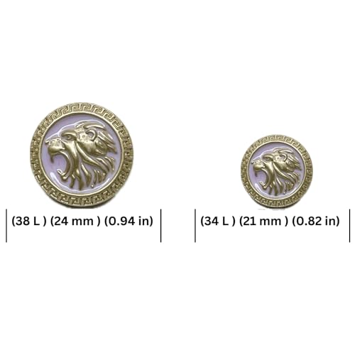 Image of Abs Golden 3D Lion Head Shank Button Embedded Enameled Lucite Round Abs Button for Blazer Suits Coat Bandhgala DIY Art & Crafts (Pack of 12 (Small + Big), Pink Lucite)