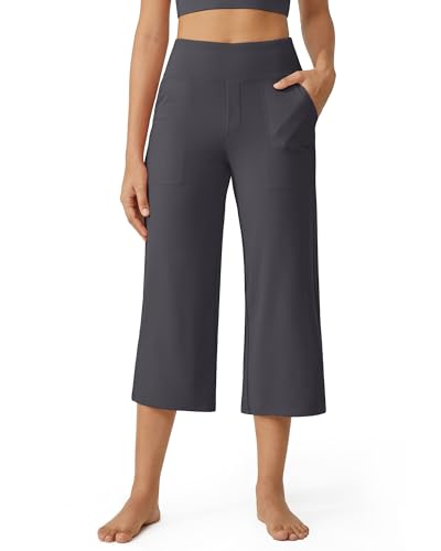 Image of G4Free Capri Pants for Women Wide Leg Yoga Dress Cropped Pants Capri Leggings with Pockets for Casual Summer