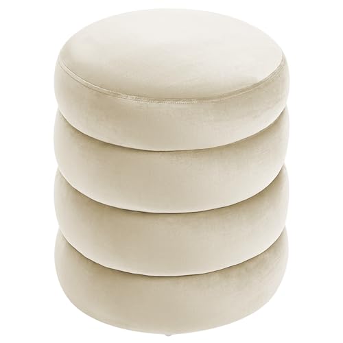 Pouf Poggiapiedi Design Moderno XL con Contenitore Integrato Rotondo Imbottito in Velluto 40Cm Panca Moderna Cassapanca Soggiorno Panchina Ingresso Scarpiera Sgabello Grande - Crema