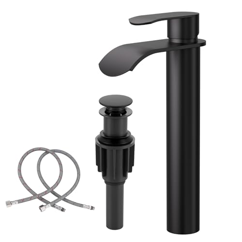 Vessel Sink Faucet Black for Bathroom：WOWOW Single Handle Tall Bathroom Faucet - Waterfall Single...
