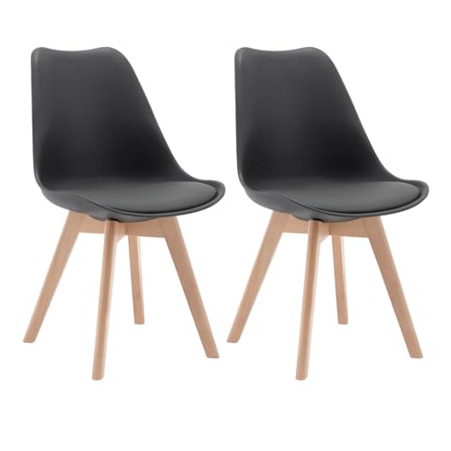 WOLTU 2X Sillas de Comedor Dining Chairs Silla Tower Madera Silla de Escritorio Asiento Acolchado en Cuero Sintético y Polipropileno Silla de Cocina Silla Conferencia Gris BH29gr-2