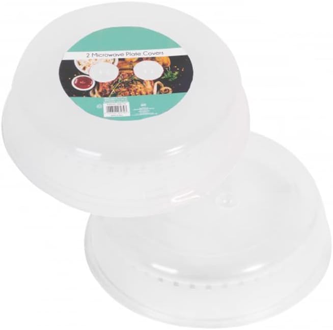 2 Pack Microwave Food Plate Cover, Ventilated Anti Splatter Guard Domes for All Types of Foods, BPA-Free, Fits Most Microwaves and up to 25 cm Plates, Keeps Flies Away and Food Warm, Transparent