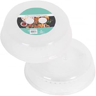 2 Pack Microwave Food Plate Cover, Ventilated Anti Splatter Guard Domes for All Types of Foods, BPA-Free, Fits Most Microwaves and up to 25 cm Plates, Keeps Flies Away and Food Warm, Transparent