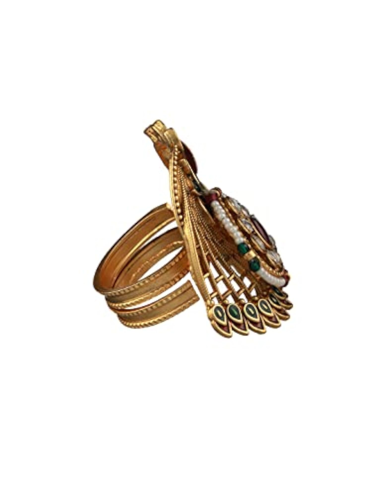 Multicolor Studded Peacock Floral Plated Ring, Statement Piece