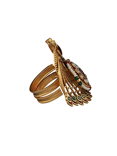 Multicolor Studded Peacock Floral Plated Ring, Statement Piece