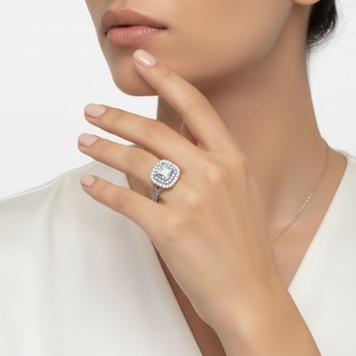 Image of Choose Your Gemstone Delicate Double Halo Diamond CZ Ring Rose Gold Plated Princess Shape Halo Engagement Rings Matching Jewelry Wedding Jewelry Easy to Wear Gifts US Size 4 to 12