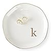 Home smile initials ring dish jewery tray with personalized k monogrammed engagement wedding gifts for friendssisterbirthday christmas gifts for womenceramic white  urban country home decor