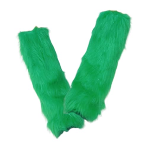 Women Girls Japanese Solid Green Plush Leg Warmer Aesthetic Punk Fuzzy Thickened Boot Cuffs Leg Long Sock