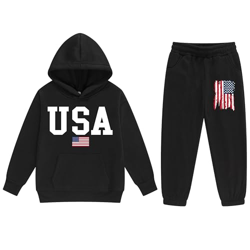 Vivimeng Boys USA Sweatshirt Suit Kid USA Hoodie Set American Flag Sweater Girls American Hooded Pullover Suit